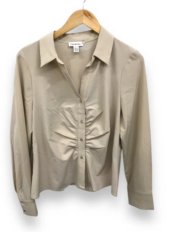 Top Long Sleeve By Calvin Klein In Tan, Size: L