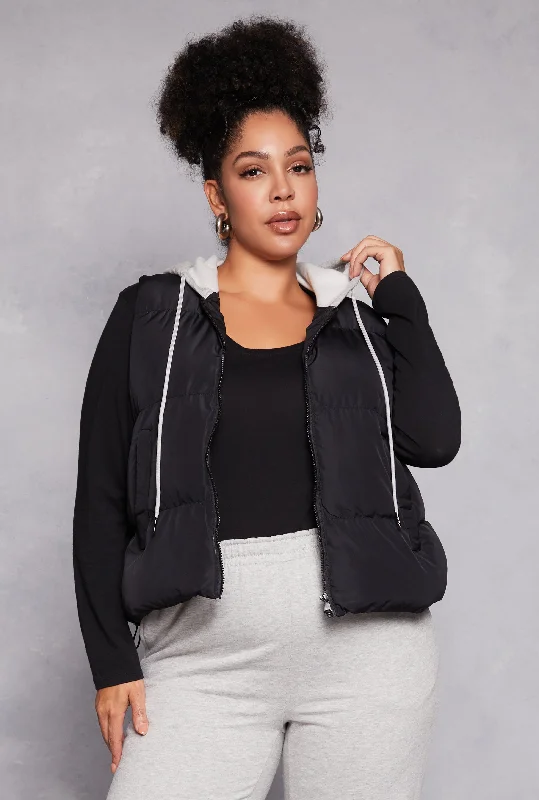 Plus Size Almost Famous Zip Front Hooded Puffer Vest