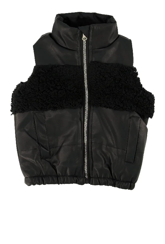 Toddler Girls Sherpa Detail Faux Leather Vest