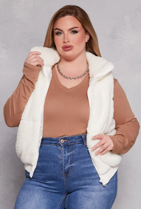 Plus Size Sherpa Zip Front Vest