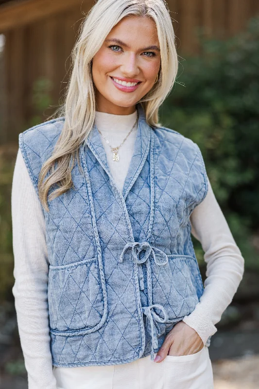 On The Lookout Denim Blue Quilted Vest