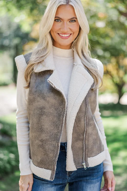 Work It Out Taupe Faux Leather Vest