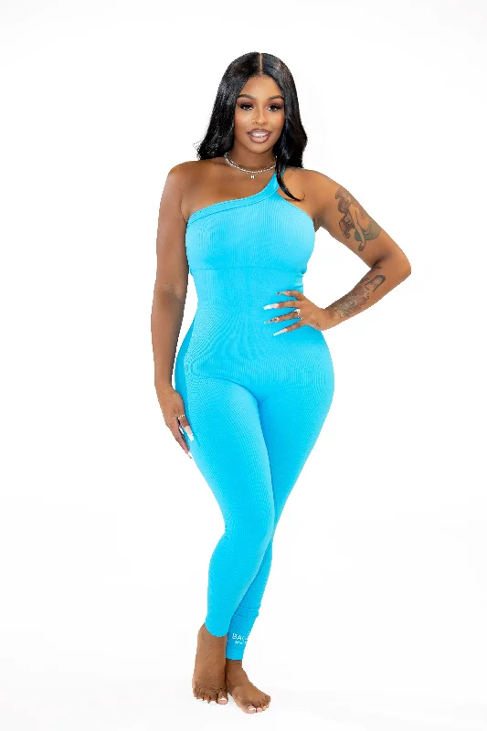 Cold Shoulder Jumpsuit-BLUE