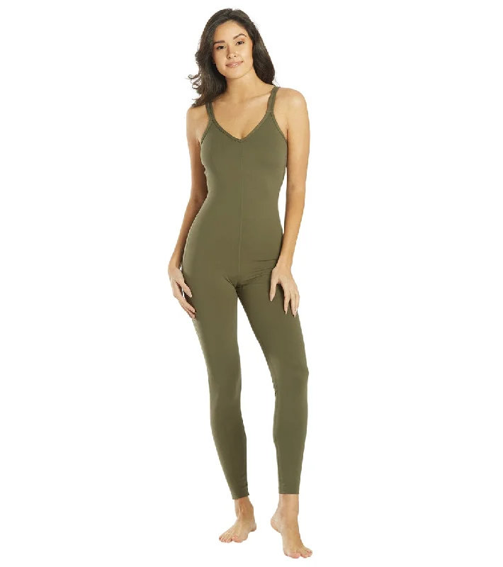 Everyday Yoga Radiant Solid Strappy Back Long Leotard 28" Dark Olive